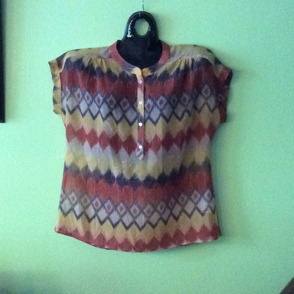 Quiksilver NWOT Sheer Boho Hip Tribal Print Mandarin Collar - Picture 1 of 6